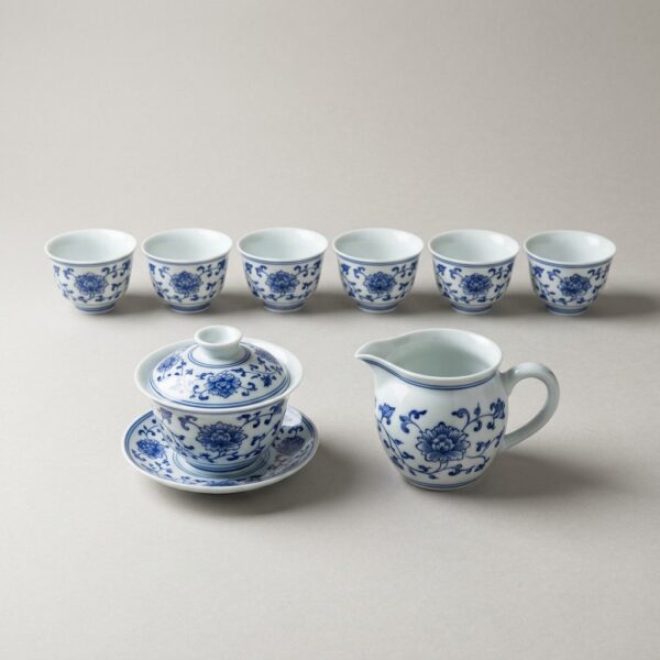 Artist-Signed Jingdezhen Hand-Painted Porcelain Gongfu Tea Set
